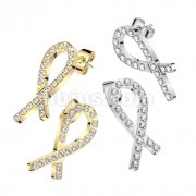 Pair of CNC CZ Ribbon 316L Stainless Steel Stud Earrings