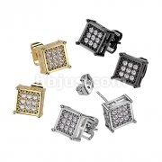 Pair of 316L Surgical Stainless Square Stud Earring With CNC CZ Center