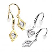 Pair of Stainless Steel Hollow Diamond Dangle With Round CZ Hook Earrings