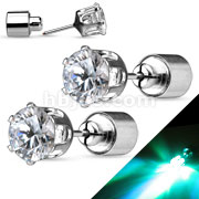 Pair of LED Blinking with Round CZ Stud 316L Surgical Steel Earring 