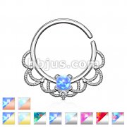 Opal Set Centered Filigree Bendable Hoop Rings for Nose Septum, Daith and Ear Cartilage