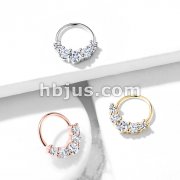 5 Prong Set CZ Bendable Hoop Rings for Septum, Ear Cartilage, Daith, and More