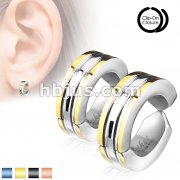 Edge Strip Color IP Pair of 316L Surgical Stainless Steel Non-Piercing Clip On Round Earrings