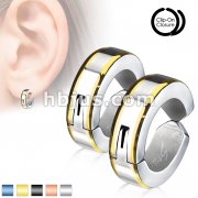 Beveled Edge Strip Color IP Pair of 316L Surgical Stainless Steel Non-Piercing Clip On Round Earrings
