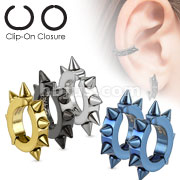 Oval Hoop Pair of 316L Surgical Stainless Steel IP Non-Piercing  Clip On Earrings with Spikes