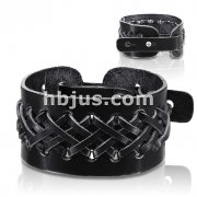 Black Leather Bracelet with Double Weaved X Braids