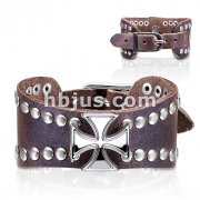 Brown Leather Bracelet with Celtic Cross and Multi Dome Studs