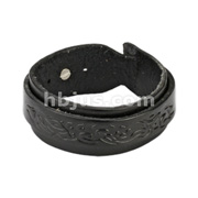 Black Leather Bracelet with Buckle Wrap Tribal Design