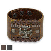 Round Celtic Cross Center Adjustable Leather Bracelets