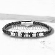 High Quality Black Micro Fiber Bolo Leather Cord and Stainless Steel Charm Bracelets