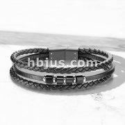 High Quality Multi Strand Black Micro Fiber Leather and Stainless Steel Unisex Bracelets