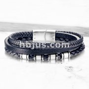 High Quality Multi Strand Blue Micro Fiber Leather and Stainless Steel Unisex Bracelets