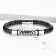 High Quality Black Micro Fiber Bolo Leather Cord and Stainless Steel Unisex Bracelets