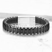 High Quality Black Micro Fiber Leather and Stainless Steel Mens Bracelets