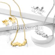 Set of Necklace and Earrings Stainless Steel Star Ear Stud Rings and Bridged Stars Necklace with Chain