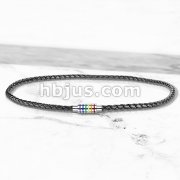 Black Braided Leather Necklace with Magnetic Rainbow Striped Closure