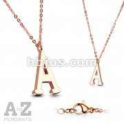 Rose Gold IP Alphabet Initial 316L Stainless Steel Pendant with Chain