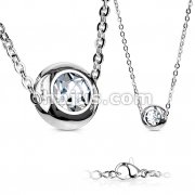 Solitaire CZ Round 316L Stainless Steel Pendant with Chain