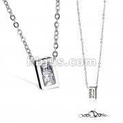 Square CZ Stainless Steel Pendant with Chain Necklace