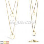 Double Layered Stainless Steel Round Plate Pendants on Chains Necklace