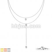 Bezel Set Gem Pendants with Gemmed Chain Dangle on Double Layered Stainless Steel Chain Necklace