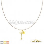 Lock and Key Pendant with CZ Center Stainless Steel Chain Necklace
