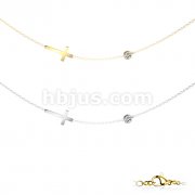 Cross and Bezel Set CZ Pendant Stainless Steel Chain Necklace 