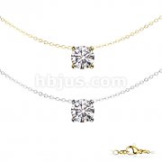 Round CZ Prong Set Pendant Stainless Steel Chain Necklace 