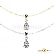 Teardrop CZ Prong Set Pendant Stainless Steel Chain Necklace 