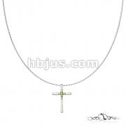 Cross Pendant Gold PVD Center with 6 CZ Stainless Steel Chain Necklac