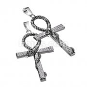 316L Stainless Steel CZ Pave Cross Snake Pendant
