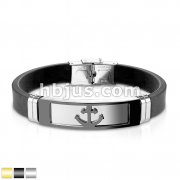 Anchor Embossed Steel Plate With Silicon Rubber Strap Bracelet