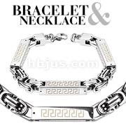 Square Cylinder Tribal Link Stainless Steel Bracelet & Necklace Combo Set