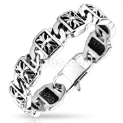 Decorative Cross Engraved Plate Chain Stainless Steel Bracelet