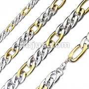 Combination of Small Steel and Large Gold Links Stainless Steel Chain Necklace with Lobster Clasp