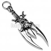 Three Blade Dagger with Pirate Skull Stainless Steel Pendant