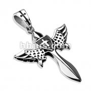 Winged Celestial Healing Sword with Cross Shield Stainless Steel Pendant