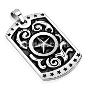 Star with Middle Star Cast Dog Tag Stainless Steel Pendant