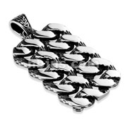 Large Double Curb Chain Stainless Steel Pendant with Tribal Pattern Clasp