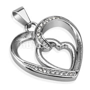 Multi CZ Paved Loop of Hearts Hollow Stainless Steel Pendant