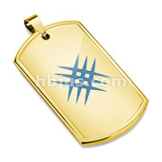 Azure Blue IP Crossed Scratch Gold IP Stainless Steel Dog Tag Pendant