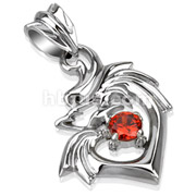 Dragon Heart with Red CZ Stainless Steel Pendant