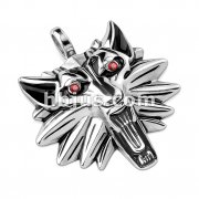 Red CZ Eyes Wolf Head Stainless Steel Pendant 
