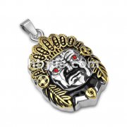 Gold PVD and Red Gem Eyes Tribal Chief Two Tone Stainless Steel Pendants