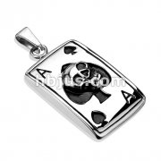 Skull Ace Over Engraved Spades 316L Stainless Steel Pendant