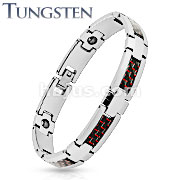 Red and Black Carbon Fiber Strips Center Tungsten Carbide Bracelet