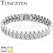 Laser Engraved Checkered Links Gold IP Over Tungsten Carbide Bracelet