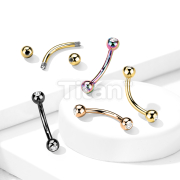 Implant Grade Titanium Externally Threaded PVD Plated Curved Barbell With Press Fit CZ Ball Ends