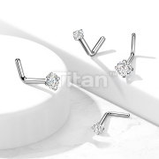 Implant Grade Titanium L Bend Nose Stud With Round Prong Set CZ
