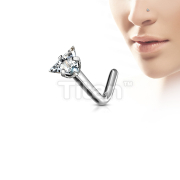 Implant Grade Titanium L Bend Nose Stud With Prong Set Triangle CZ